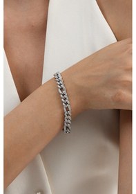 Resim 925 Ayar Gümüş Rodyumlu Zirkon Taşlı İthal Aralıklı Gurmet Gümüş Bileklik Barcode Gümüş 