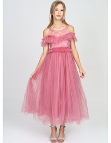 Resim Asortix Kız Çocuk Güpür İşlemeli Astarlı Kolsuz Siyah Abiye Elbise Gül Kurusu 