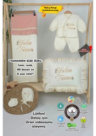 Resim Gros Shop Müslin Yeni Doğan 4katlı Organik %100pamuk Kişiye Özgü Nakışlı Hastane Çıkış Seti Papatya Model-6 Ekru-1 