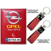 Resim Plakanıza Özel Opel Logolu Kırmızı Ruhsat Kabı Ve Anahtarlık 