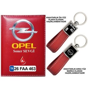 Resim Plakanıza Özel Opel Logolu Kırmızı Ruhsat Kabı Ve Anahtarlık 