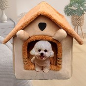 Resim Kediler & Küçük Köpekler İçin Rahat & Sevimli Evcil Hayvan Yatağı - Kaymaz Tabanlı & Kolay Fermuarlı Kurulumlu Sıcak, Peluş Ev Şeklinde Yuva - Yumuşak Polyester, Çıkarılabilir Astar - 14kg'a Kadar Yavru Kediler & Köpekler İçin İdeal, Kedi Yatağı 