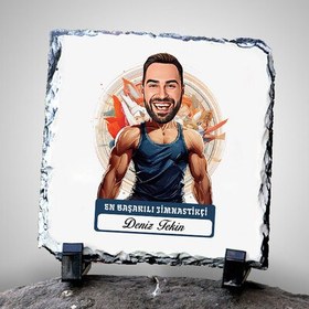 Resim Karikatürlü En İyi Erkek Jimnastikçi Dekoratif Taş 