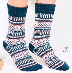 Resim Kral Socks Özel Üretim 2 Çift Kalın Yün Kışlık Motif Desenli Çorap Asorti 