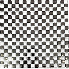 Resim MozaiKristaL Mutfak Tezgah Arası ve Iç Dekorasyon Için 15X15MM. Beyaz - Gümüş Krom Damalı 30X30CM. Fileli Kristal Cam Mozaik ( 11 File Karo = 1m2 Fiyatıdır. ) 