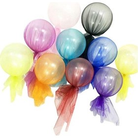 Resim Homyl 10 Adet Renkli Lateks Balon Tül Sarılmış Düğün Parti Renkli 