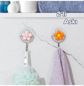 Resim Porsima 084 2 Adet Papatya Desenli Yapışkanlı Banyo Mutfak Askısı Çok Renkli 