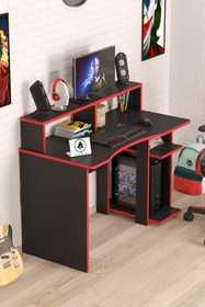 Resim Arvessohome Oyuncu Masası Gamer Model Çalışma Masası Siyah-Kırmızı Model 