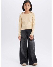 Resim DeFacto Kız Çocuk Wide Leg Kargo Geniş Paça Pamuklu Pantolon D9693A825SPNM36 