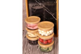Resim Bambum Duo Bambu Kapaklı Cam Kahvaltılık Set 300 ml 6'lı Şık Tasarım ve Hava Sızdırmazlık 