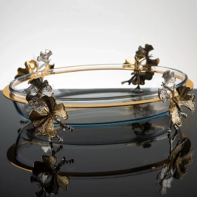 Resim Kelebek Döküm Ayaklı Oval Borcam Servis 36 cm Gold Özel Kaplama 