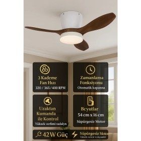 Resim Modern Dekoratif LED Işıklı Tavan Vantilatörü | Süper Sessiz Motor | Uzaktan Kumandalı 3 Kademe Hız 