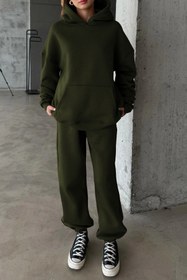 Resim CMZ COLLECTİON Kadın Oversize 3 İplik Polar Sweat Eşofman Takımı - Kapüşonlu Rahat Kalıp (17 Renk Seçeneği) 