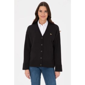 Resim U.S. Polo Assn. Kadın Siyah Hırka (Triko) %100 Pamuk Regular Fit Tek Cepli Trend Stil 