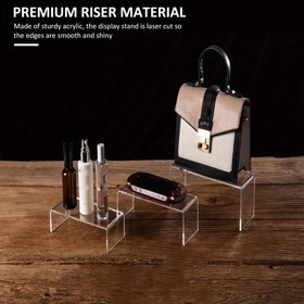 Resim Kozmetikler, takılar ve ev dekorasyonu için premium yükseltici malzeme akrilik gösterme standı - Pürüzsüz ve parlak kenarlar, lazer kesim tasarımı, çantaları ve aksesuarları sergilemek için ideal, aksesuar gösterme | Modern estetik | Pürüzsüz kenarlar, takı gösterme tutucu 