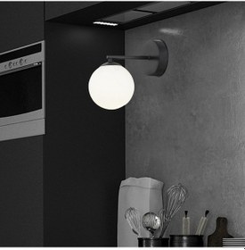 Resim Elvin Siyah Küre Beyaz Camlı Banyo Aplik Beyaz 
