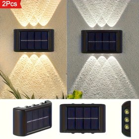 Resim 2 adet Güneş 6 LED Dış Mekan Güneş Işığı Peyzaj Balkon Dekorasyon Güneş Duvar Lambası IP44 Dış Mekan Duvar Lambası Akşamdan Sabaha Uygun Dış Mekan Bahçe Sürüş Yolu Yolu Duvar Lambası Sıcak/Soğuk Renk Seçeneği 