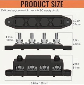 Resim Topshop1 Black 250a 12v/24v 4 Kutup Distribüsyon Terminal Barası Çifti Kapaklı Araç Karavan Tekne 