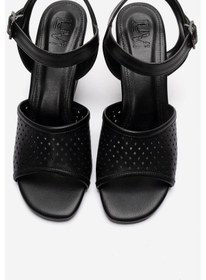 Resim Luvishoes Hervon Siyah Cilt Kadın Dolgu Topuklu Ayakkabı 