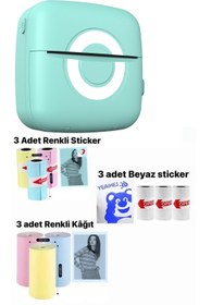 Resim Schulzz Mini Cep Termal Yazıcı Mavi, 3adet Beyaz, 3adet Renkli Sticker, 3adet Renkli Rulo Hediyeli 