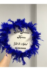 Resim Roseart Saks Mavi Tüylü Gelin Tefi Kına Tefi 28 Cm Deri Tef 