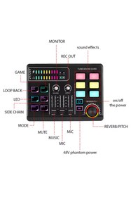 Resim Voground Oyun Ses Mikseri 48 V Fantom Güç Ses Arabirimi RGB Işık BT Tak ve Çalıştır Masaüstü Şarkı Söyle 