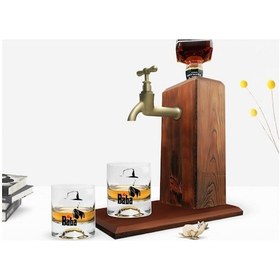Resim Bk Home Renkli Baskılı Godfather Baba Tasarımlı İkili Viski Bardağı Ve Ahşap Viski Standı Hediye Seti-16 