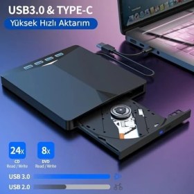 Resim Peri Store Harici CD DVD Rom Yazıcı Okuyucu USB 3.0 Hub Çoğaltıcı Tf Sd Kart Okuyucu 7in1 