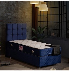 Resim Setaymobilya Baza, Duke Lacivert Tek Kişilik Baza + Başlık+ Ortopedik Yatak 