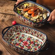 Resim 1 adet El Boyalı Kabartmalı Çiçek Desenli Polonyalı Seramik Dikdörtgen Fırın Tepsisi, Çok Yönlü Salata/Pirinç/Peynir Tabakları Ev Mutfakları İçin 