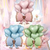 Resim 7 Adet, Mat Retro Bow Balon Seti 36 İnç Alüminyum Folyo Balonlar, Retro Mavi Pembe Yeşil 18 İnç Kalp Şekilli Balonlar, Sevgililer Günü, Anneler Günü, Doğum Günü Mezuniyet Partisi Malzemeleri 