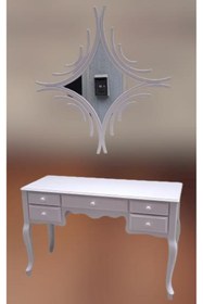 Resim BENGİ TİCARET Dresuar 90157 Makyaj Masa 5Çekm CNC Ayna Kayın Aslan Ayak Parlak Beyaz El yapım 