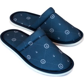 Resim Chochili Erkek Lacivert Marine Desenli Yumuşak Tabanlı Ev Terlik 