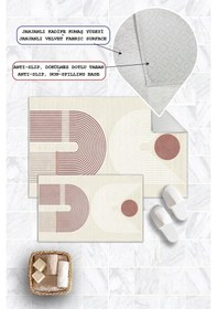 Resim Dijital Baskı Modern Kaymaz Taban 2li Set Banyo Paspası Klozet Takımı 50x60cm-60x100cm Pembe 