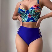 Resim 1 set YIYUNQING Kadınlar için Seksi Çiçek Desenli Bikini Seti, Yüksek Elastikiyetli Naylon Kumaş, Çapraz Askılı Detay, Örgü Mayo 