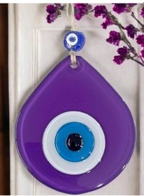 Resim Orta Boy Mor Damla Desen Nazar Boncuklu Duvar Dekoru Cam Duvar Süsü 