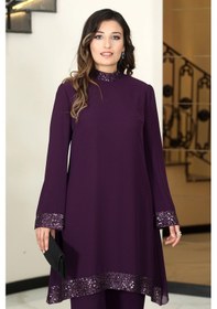 Resim Raika Moda Şifon Umay Büyük Beden Tesettür Takım Mor 