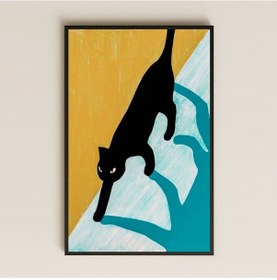 Resim Siyah Kedi Ve Gölgesi Modern İllüstrasyon Pleksi Tablo 