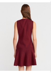 Resim Dilvin 90244 Bisiklet Yaka Düğmeli Volanlı Triko Elbise-bordo M. Bordo M. Bordo 