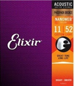 Resim Elixir 16027 Nanoweb Phosphor Bronze Akustik Gitar Teli 11-52 