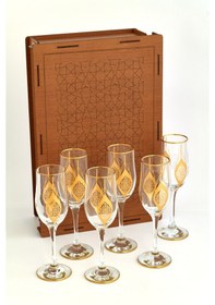 Resim Yaprak Desenli Cam Şampanya Bardağı 6'lı Set 
