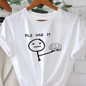 Resim Komik Grafik & Harf Baskılı Rahat T-shirt, Bahar & Yaz için Crew Neck Kısa Kollu Üst, Kadın Giyim 