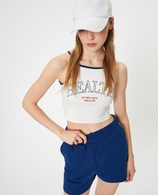 Resim Koton Crop Spor Atlet Slogan Baskılı Halter Yaka Askılı Slim Fit Ekru 4sak30195nk Ekru 