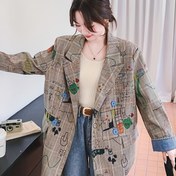 Resim Kadınlar İçin Düğmeli, Orta Boy Ofis-Gündelik Ceket - Bej, Yeşil, Mavi, Kahverengi, Turuncu, Siyah, Beyaz, Gri Renklerde Bol Kesim Blazer, Makinede Yıkanabilir Günlük Dış Giyim, Sokak Sanatı Stili, Çift Sıra Düğme Tasarımı 