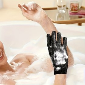 Resim Masaj ve Vücut Peelingi için Çift Taraflı Eksfoliye Eldiven - Derin Temizlik için Siyah Dokulu Banyo Eldiveni & Pürüzsüz Açık Bej, Kişisel Bakım Aksesuarı 