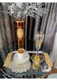 Resim Atabey Home Collection 1 Adet Tekli Kahve & Çay & Sunum Dikdörtgen Büyük Sunum Tepsisi Çelik Gül Model Gold 30 Cm 