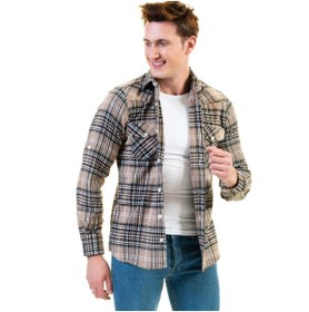 Resim Exve Exclusive Bej Kahve Ekoseli Western Stil Cepli Yünlü 