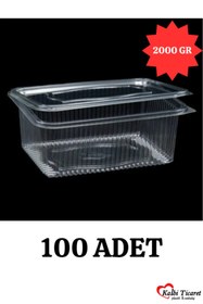 Resim Kalbi Ticaret Plastik Sızdırmaz Kap 2000 gr 100'lü Saklama Kabı Şeffaf Kullan At Kase Plastik Kapaklı Kase 