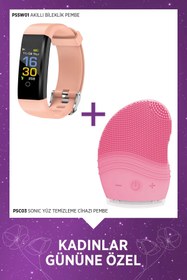 Resim Polosmart PSSW01 Akıllı Bileklik Pembe + PSC03 Yüz Temizleme Cihazı Pembe Özel Set 