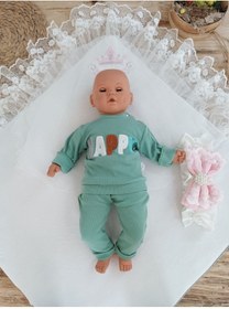 Resim Tomuycuk Pembe Triko Örgü Kız Bebek Batttaniyesi Kundağı Şık Dantelli Yenidoğan Hastane Çıkışı Hediyelik 